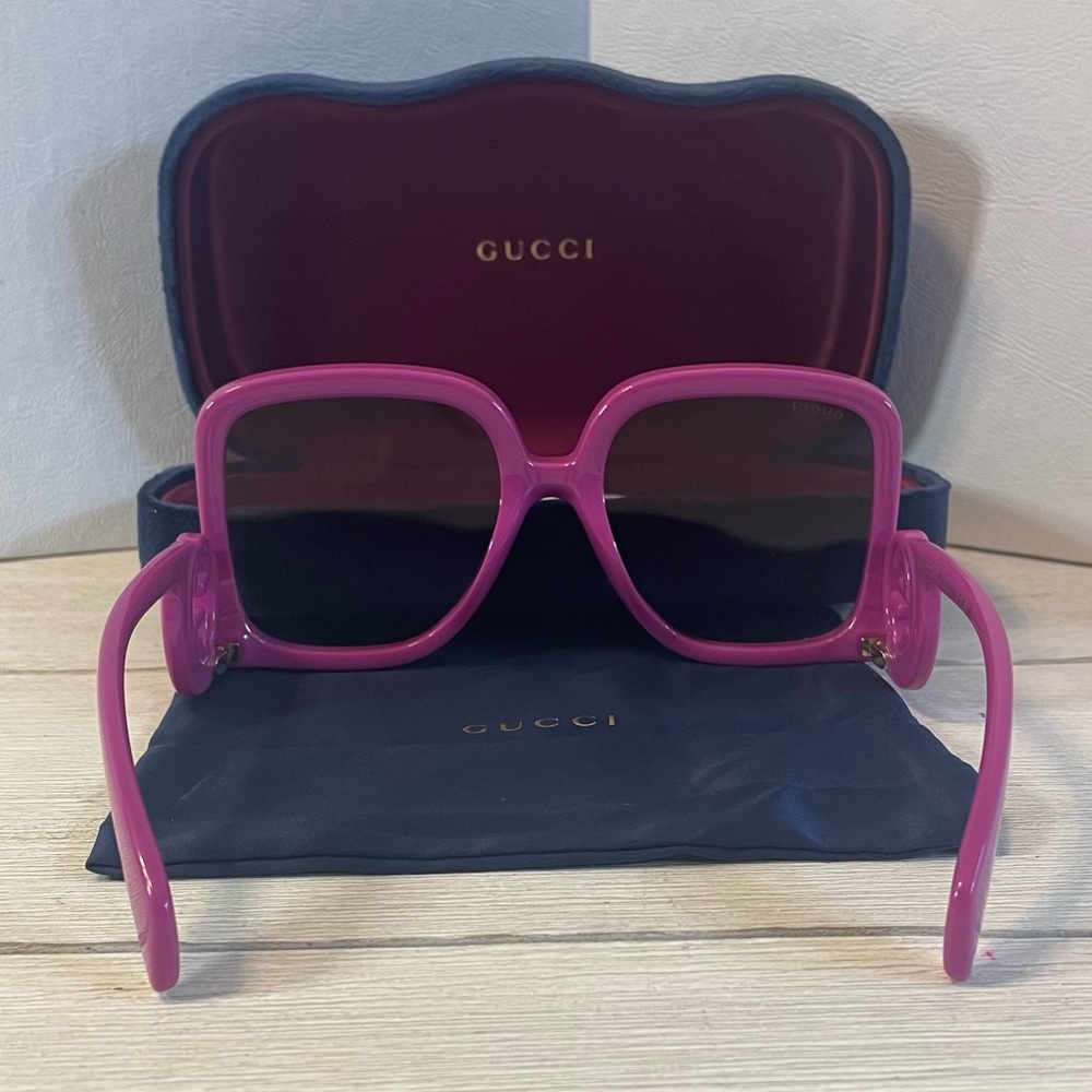 New Gucci Fuschia Violet Oversized Square Sunglasses Full inclusion - Picture 3 of 5